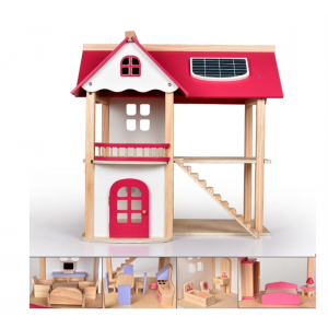 粉色公主娃娃房别墅 木质房子小屋过家家DIY益智组装木制玩具