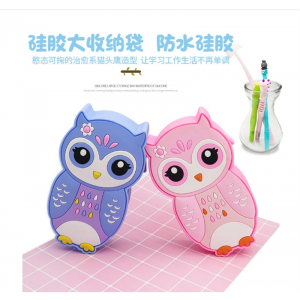硅胶创意笔袋猫头鹰笔袋小学生笔袋大容量防摔卡通文具盒
