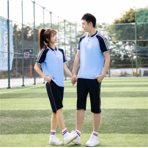 蓝色短袖+七分裤 春秋季初中学生校服套装高中生夏季班服七分裤小学长袖运动三件套