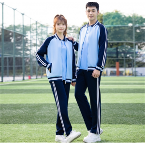 蓝色短袖+长裤  高中生夏季班服七分裤小学长袖运动三件套春秋季初中学生校服套装