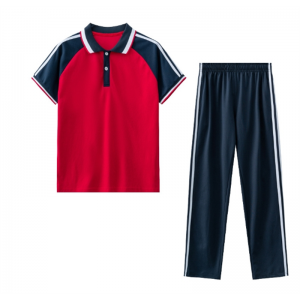 红色短袖套装 夏季初中生高中学生短袖校服套装运动服班服棉质两件套男女学院风