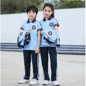 校服蓝白色春秋季套装初高中生运动会外套短袖班服三件套中小学生