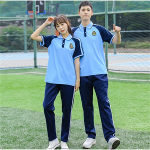 夏季中学生校服套装小学运动服蓝白两件套初高中生短袖班服可印字