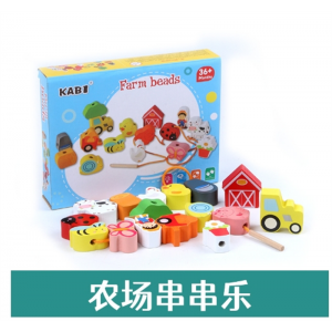 木制穿绳串串乐 城市农场换装场景积木认知配对儿童早教益智玩具
