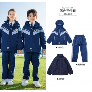 冬季小学生校服冲锋衣三合一加厚连帽运动套装初高中大学休闲园服