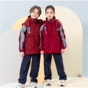 小学生户外冲锋衣三件套2023秋冬季季校服中大童连帽外套运动套装