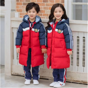 童装2023冬新款男女儿童中长款加厚棉服外套幼儿园园服小学生校服