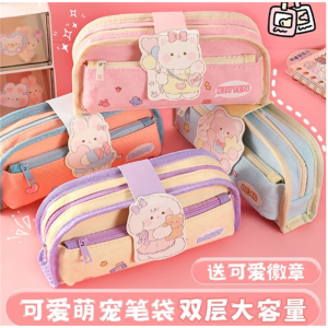 大容量笔袋批发初中小学生简约帆布文具盒萌宠ins风铅笔盒文具袋