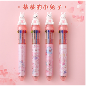 可爱卡通十色圆珠笔少女心卡通多色按动圆珠笔学生多功能手账记号