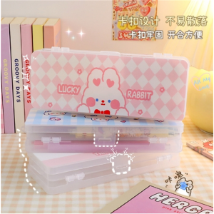 卡通大容量双层文具盒 简约少女心可爱铅笔盒 分类笔袋批发