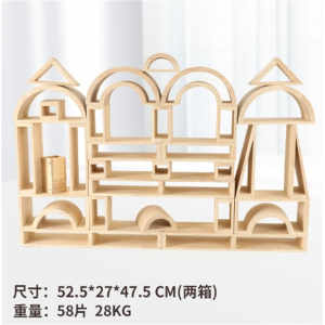 58件中空积木 儿童动手动脑拼搭原木色空心积木幼儿园户外构建大型