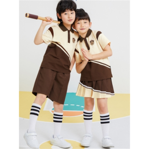 2023年夏季新款幼儿园园服 小学生班服四件套 卡其色短袖套装