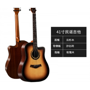 云杉沙比利41寸民谣吉他 初学者缺角中档木吉他成人乐器jita厂家