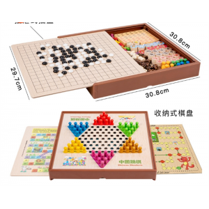 木制多功能游戏棋儿童益智亲子互动培养象棋飞行棋五子棋 桌游玩具