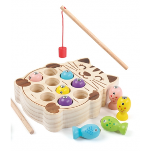 3d立体小猫钓鱼玩具幼儿童磁性钓鱼游戏木制青蛙小孩早教玩具