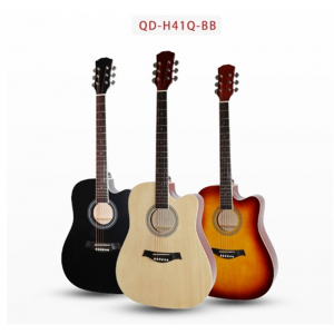 吉他民谣吉他Guitar真工厂乐器外贸38寸民谣木吉他全椴木亮光QD-H38Q-S