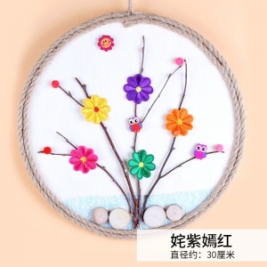 DIY原木麻绳树枝画自然原木片手工制作材料包幼儿园创意木艺画框