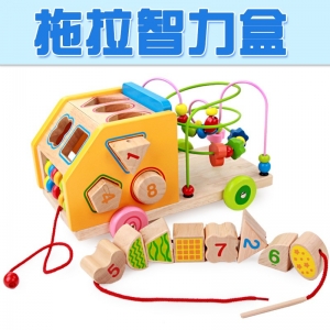绕珠串珠拖拉智力盒玩具可拆装拖拉巴士 幼儿童CL益智多功能积木