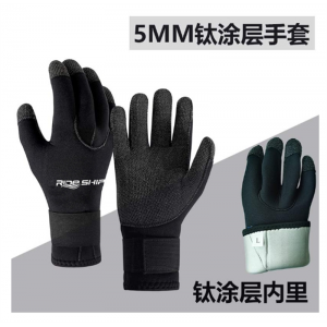 5MM钛涂层手套 潜水手套凯夫拉钛涂层手套保暖防滑耐磨防刮伤下水抓螃蟹
