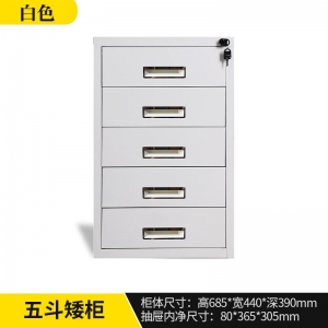 五斗矮柜荷花白(可加轮子)办公室文件柜资料柜工具柜抽屉式带锁储物柜