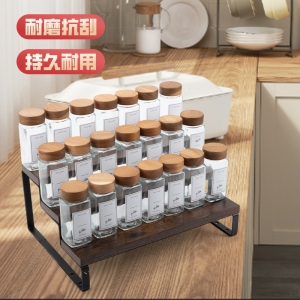 厨房免打孔 木板调料架台面双层家用多功能调味品油盐酱醋收纳架