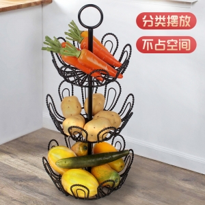 美式蔬果置物架 家用三层铁艺收纳篮 厨房收纳架 家用餐桌水果篮