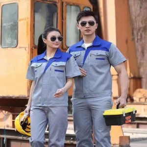 定制夏季劳保工作服汽修服套装 耐磨短袖工厂车间工作服可印logo