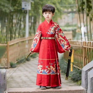 男童新款改良汉服印花刺绣锦衣卫飞鱼服儿童古装演出服春秋装批发