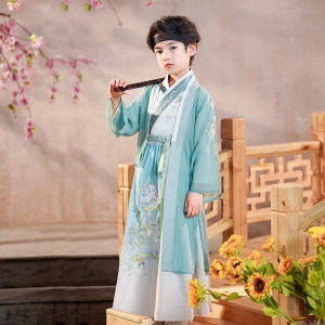 春秋新款男童汉服改良中国风绣花原创设计男童演出服古装套装