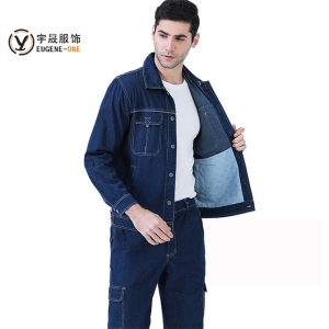 订制夏季牛仔工作服套装男士工地干活劳保上衣服装透气耐磨电工服