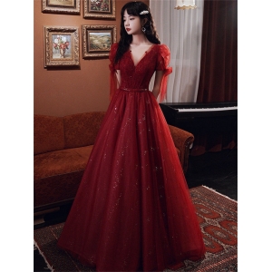 敬酒服新娘2024新款酒红色平时可穿礼服裙女宴会气质结婚衣订婚裙