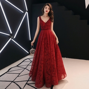 敬酒服新娘2024春季新款结婚酒红色V领年会主持人晚礼服裙女长款