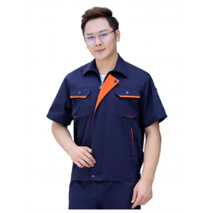 保洁套装夏短袖工作服涤棉套装薄款耐磨工装汽修车间建筑工地工人