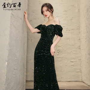 晚礼服裙2024年会新款深色欧美轻奢小众宴会主持活动礼服批发