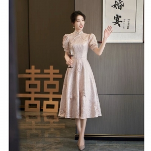 粉色小礼服女2024新款新中式旗袍订婚敬酒服新娘结婚连衣裙女春季