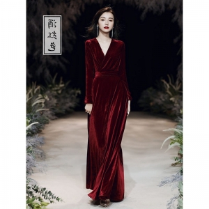 丝绒晚礼服新款宴会名媛派对黑色裙子平时可穿年会礼服