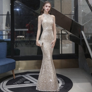 晚礼服裙女2024新款宴会气质鱼尾轻奢小众主持人订婚宴礼服