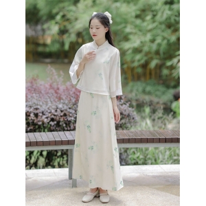 仙气优雅禅意女装夏改良旗袍上衣新中式国风文艺禅舞服茶艺师套装