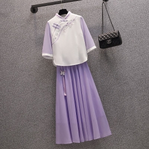 民国风中式茶服立领盘扣刺绣显瘦遮肉改良复古文艺减龄少女裙套装