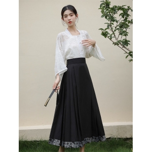 新中式明制改良汉服女马面裙日常百搭国风方领短衫刺绣复古禅舞服