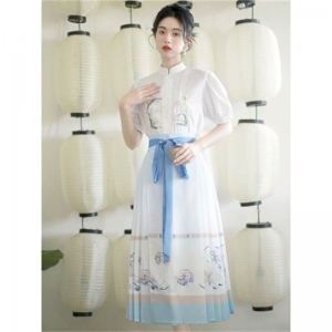 夏季新款复古新中式刺绣衬衣马面裙中国风刺绣汉服禅舞服女装