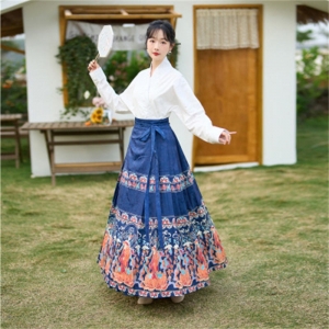 春秋复古改良新中式刺绣百搭飞机袖上衣马面裙禅舞服汉服套装