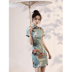国潮少女旗袍改良连衣裙小个子2023年新款修身年轻款蚀骨中国风夏