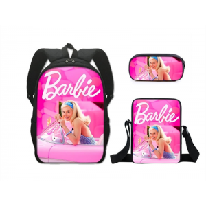 新款芭比公主书包三件套barbie涤纶单层笔袋小挎包女生双肩背包
