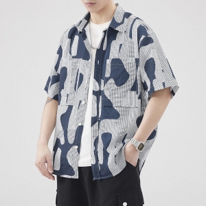 2024年新款夏季男装短袖衬衫日系休闲宽松衬衣