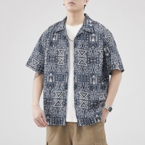 2024年新款夏季男装短袖衬衫日系宽松衬衣