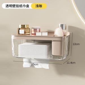 壁挂纸巾盒免打孔浴室轻奢透明置物架家用收纳盒简约抽纸盒塑料盒