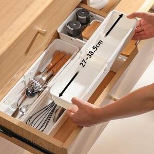 抽屉可固定伸缩收纳盒餐具分隔家用化妆品文具药品收纳 8094 小号