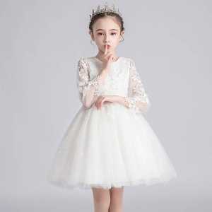 儿童礼服公主裙2024新款春季女童白色演出服网纱连衣裙童装批发