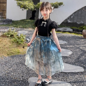 女童连衣裙夏季2024新款儿童新中式短袖裙子中大童夏装马面裙套装